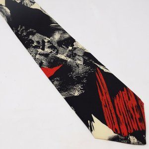 Lago Men Necktie Abstract Graphic Print Red  Black Cream Art to Wear Vintage